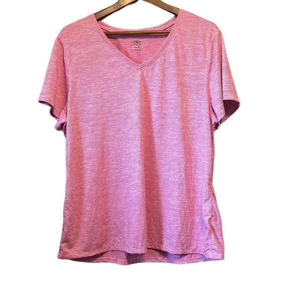 Athletic Works XXL (20) Pink Striped V Neck T-Shirt Top Tee Plus Size - Picture 1 of 5